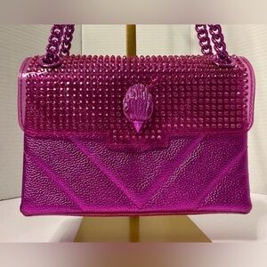 Kurt Geiger Kensington Metallic Magenta Studded Chain Shoulder Bag RARE